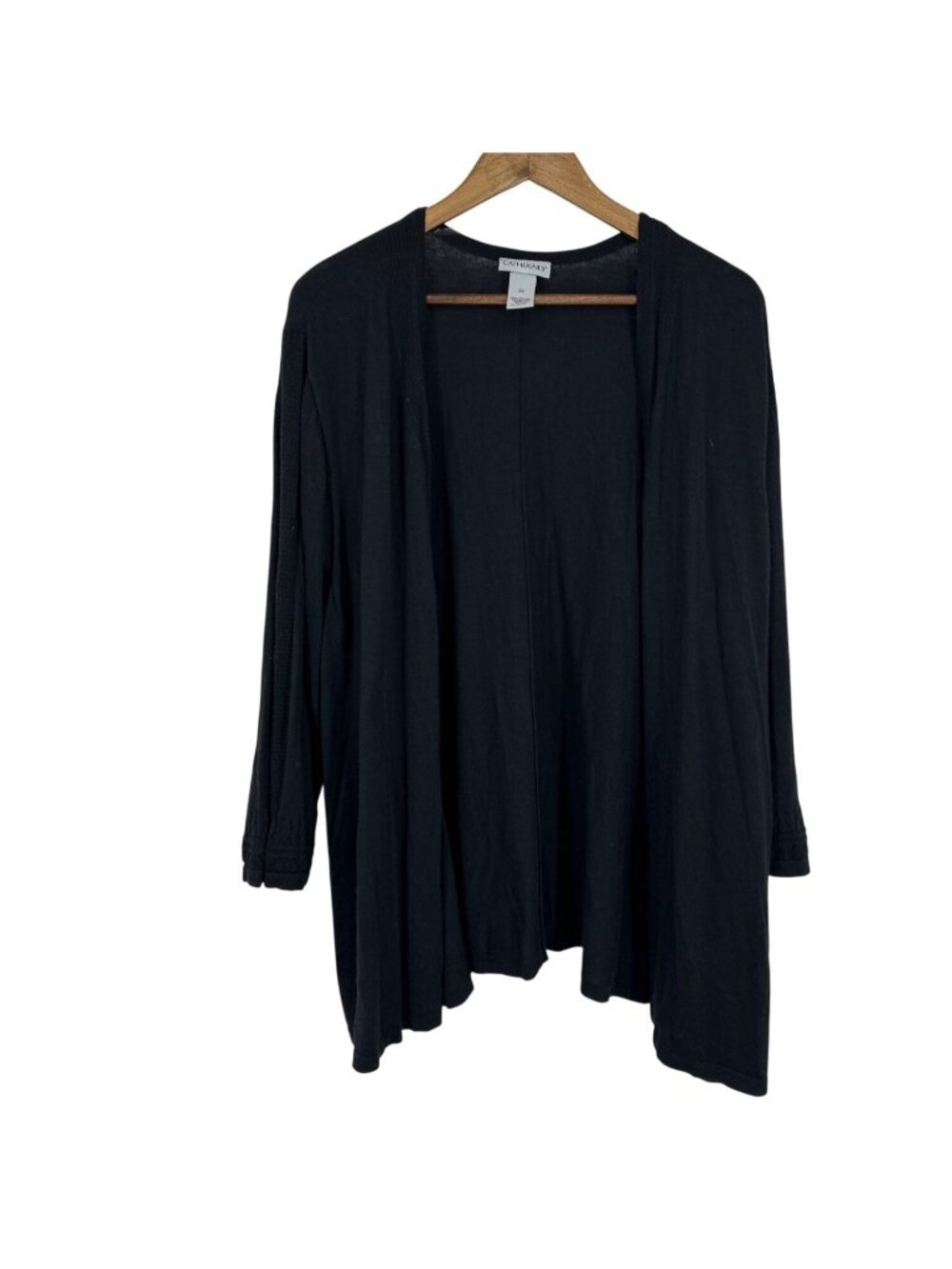 Catherines Black Open Front Textured Sleeves Cardigan Women's Plus Size 2X